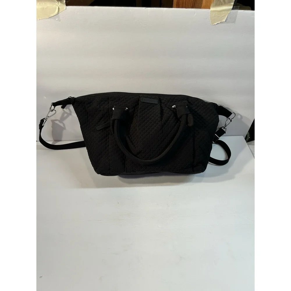 Vera Bradley Black Quilted Microfiber Satchel Crossbody Purse & Wallet Set